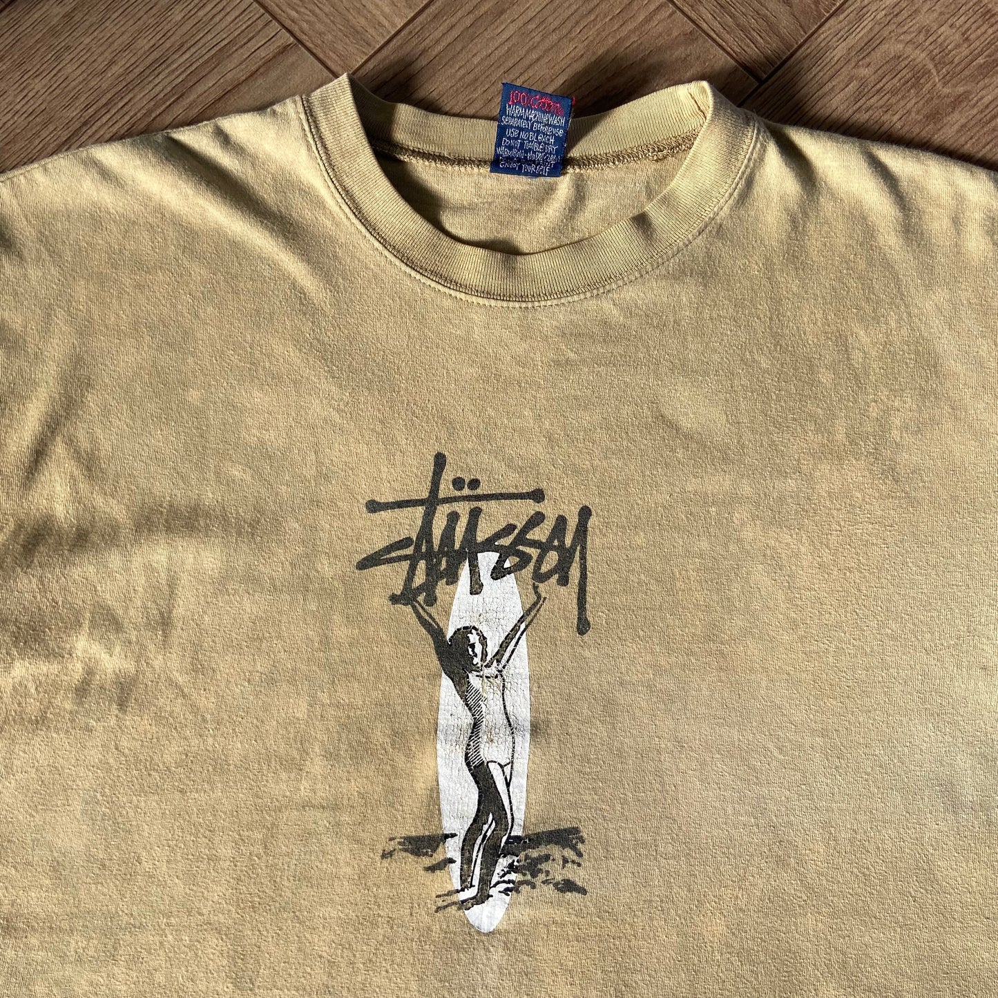 Vintage Stussy Surfing Woman T Shirt 90s Size S Beige