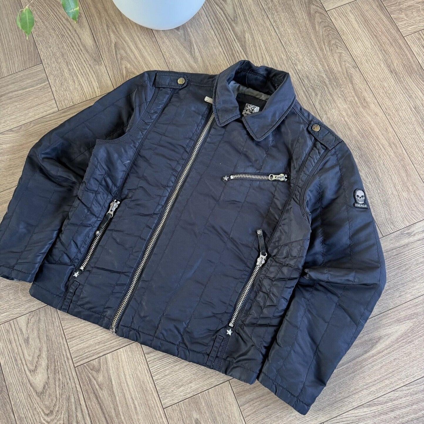 Vintage Energie Bomber Biker Jacket Size M Y2K Black