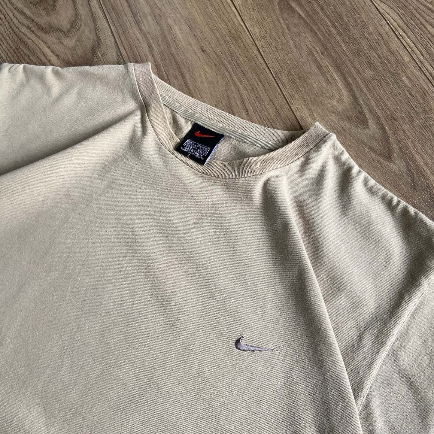 Vintage Beige Nike T Shirt 90s Size L Embroidered Single Stitch