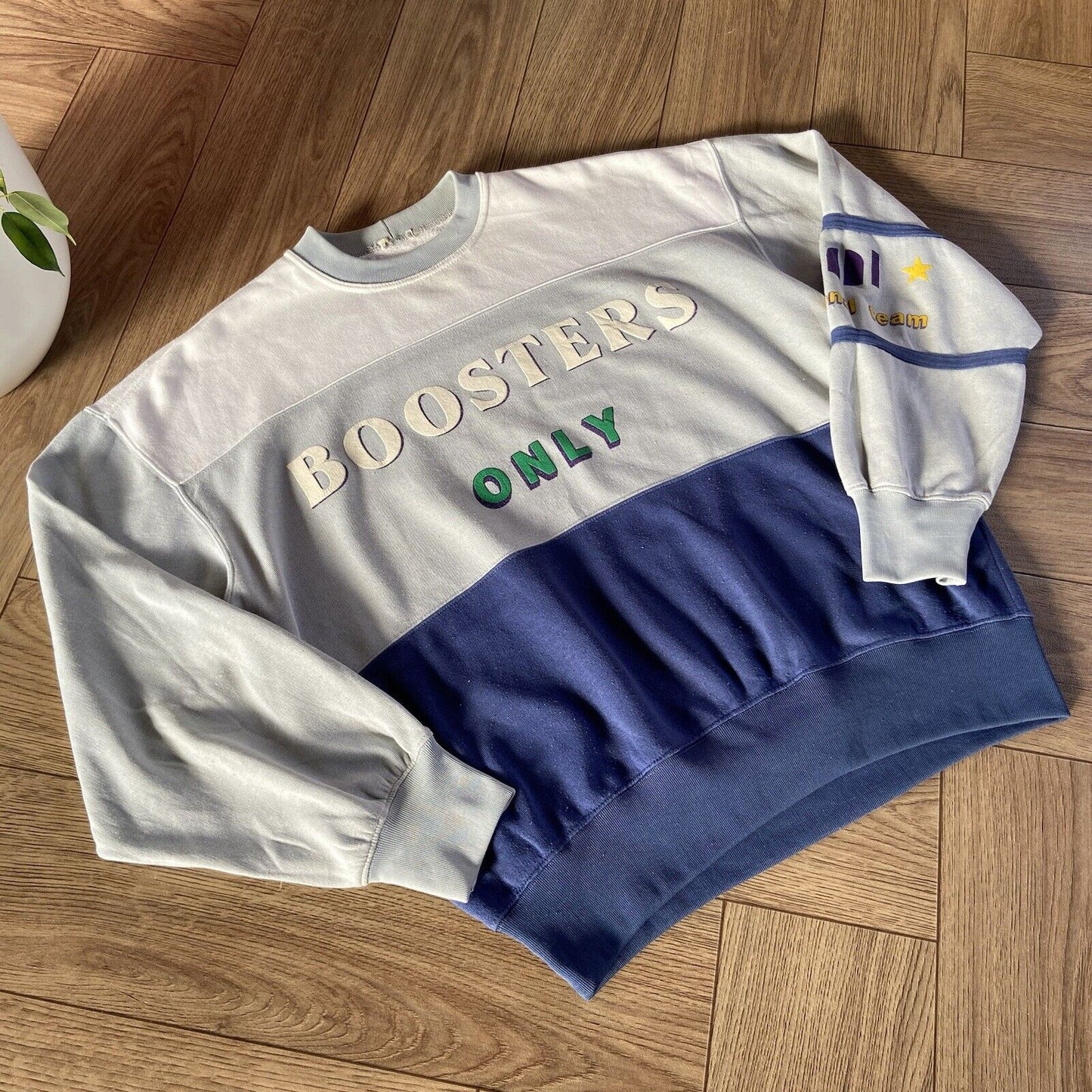 Vintage 80s Graphic Sweatshirt Blue Size M Spellout Print