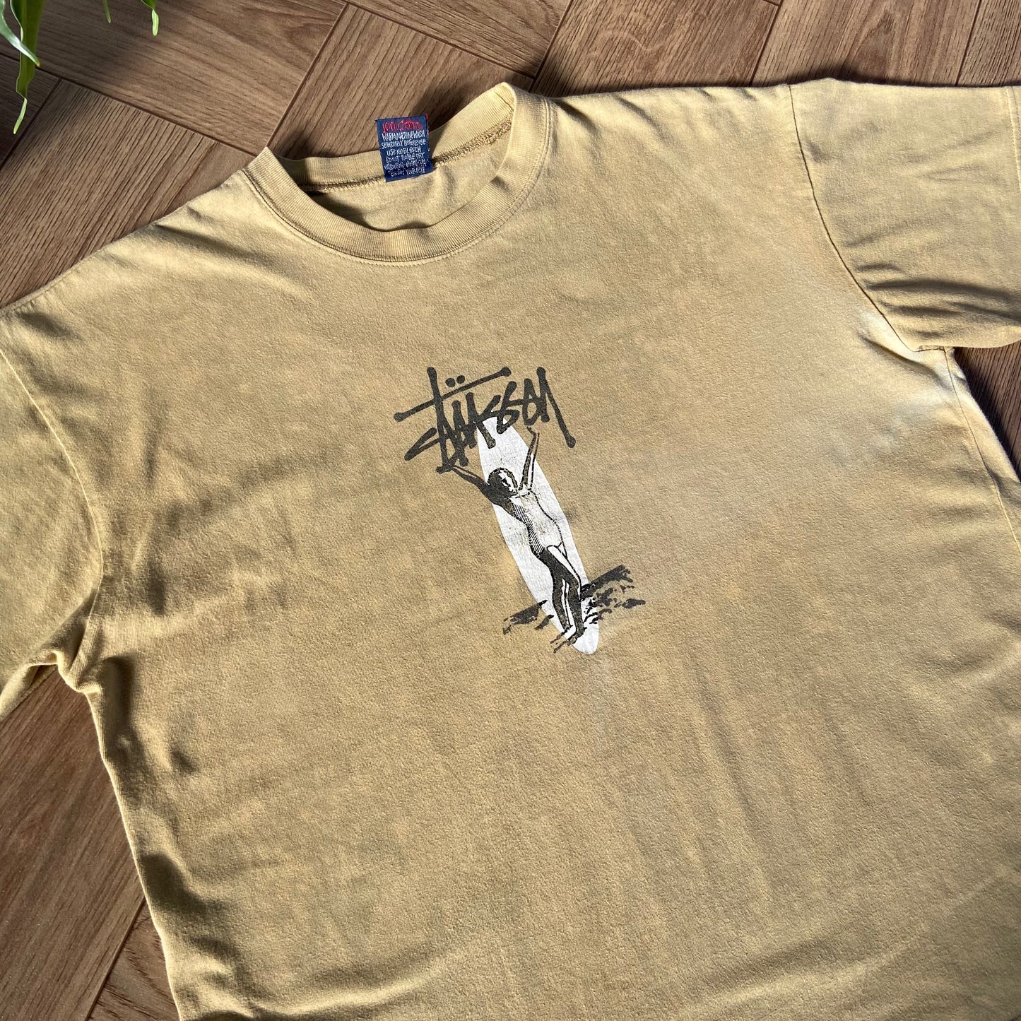 Vintage Stussy Surfing Woman T Shirt 90s Size S Beige