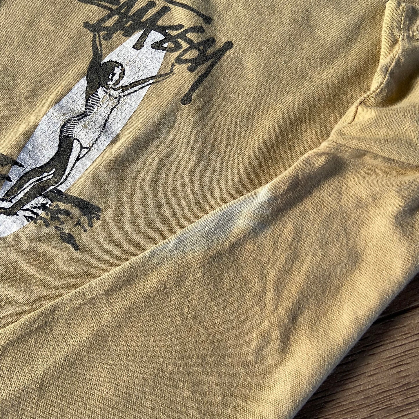 Vintage Stussy Surfing Woman T Shirt 90s Size S Beige