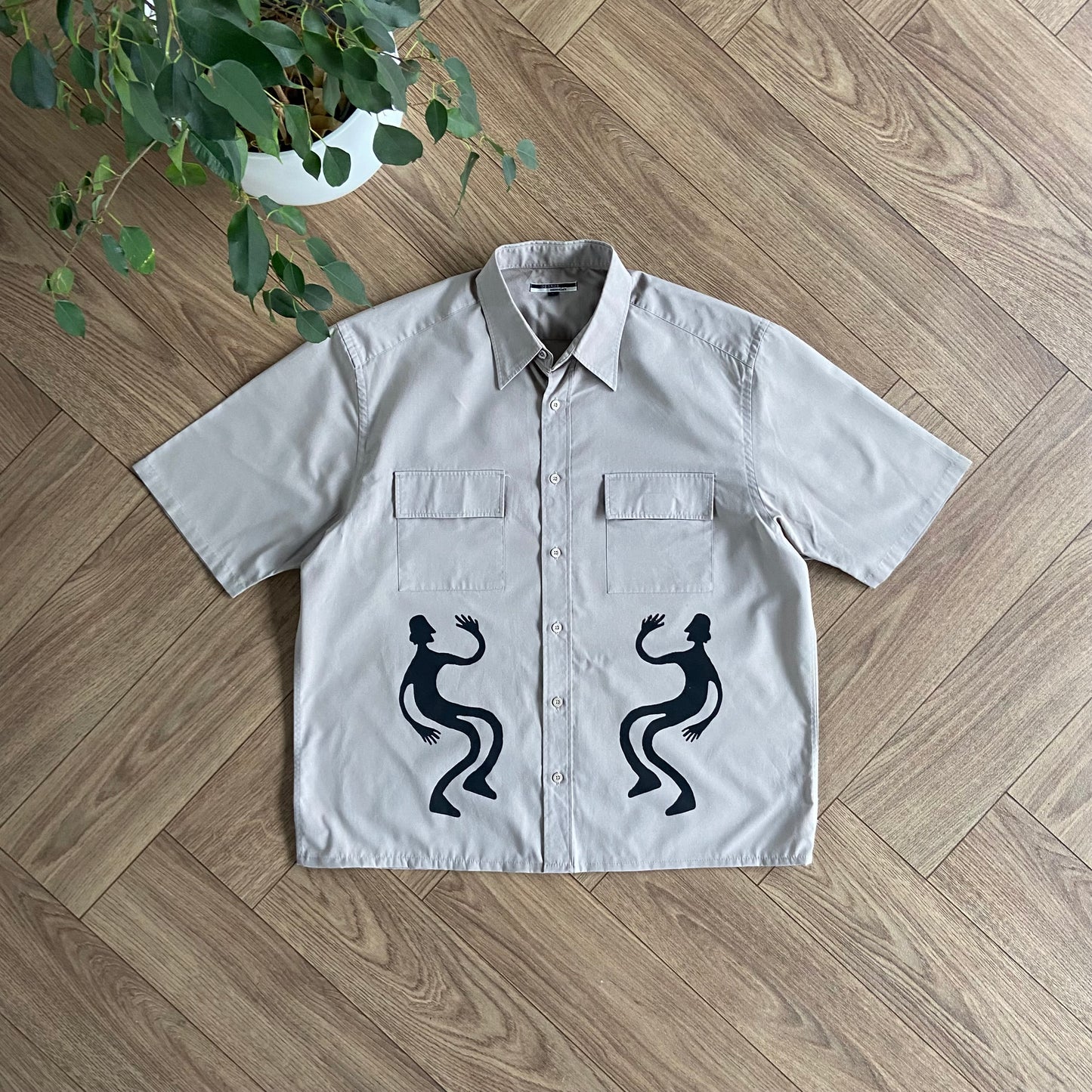 Stingray Reimagined “Stan” Short Sleeve Shirt, Size L Beige