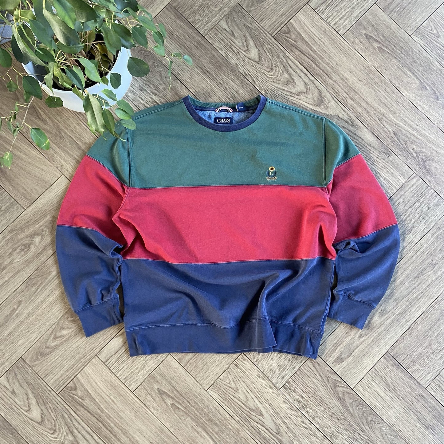 Vintage Chaps Ralph Lauren Sweatshirt 90s Size XXL Colour Block Green Navy Red