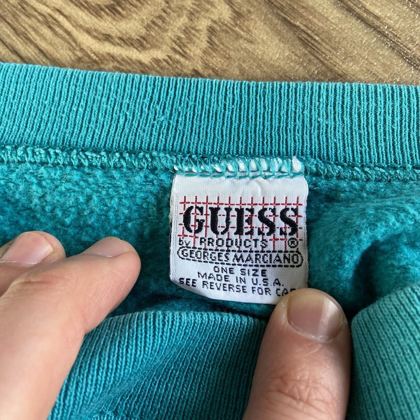 Vintage Guess Sweatshirt 90s Fits L Teal Green Graphic Spellout