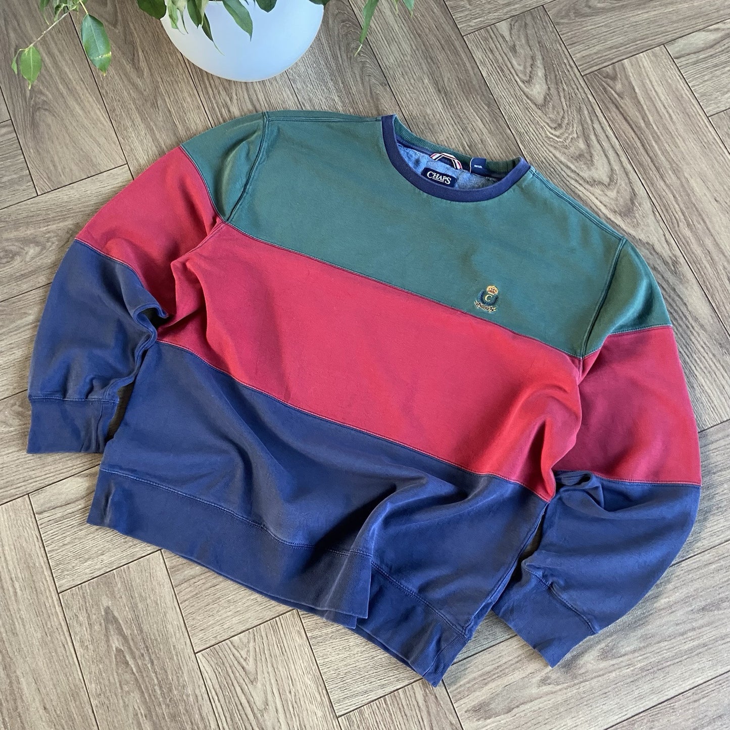 Vintage Chaps Ralph Lauren Sweatshirt 90s Size XXL Colour Block Green Navy Red