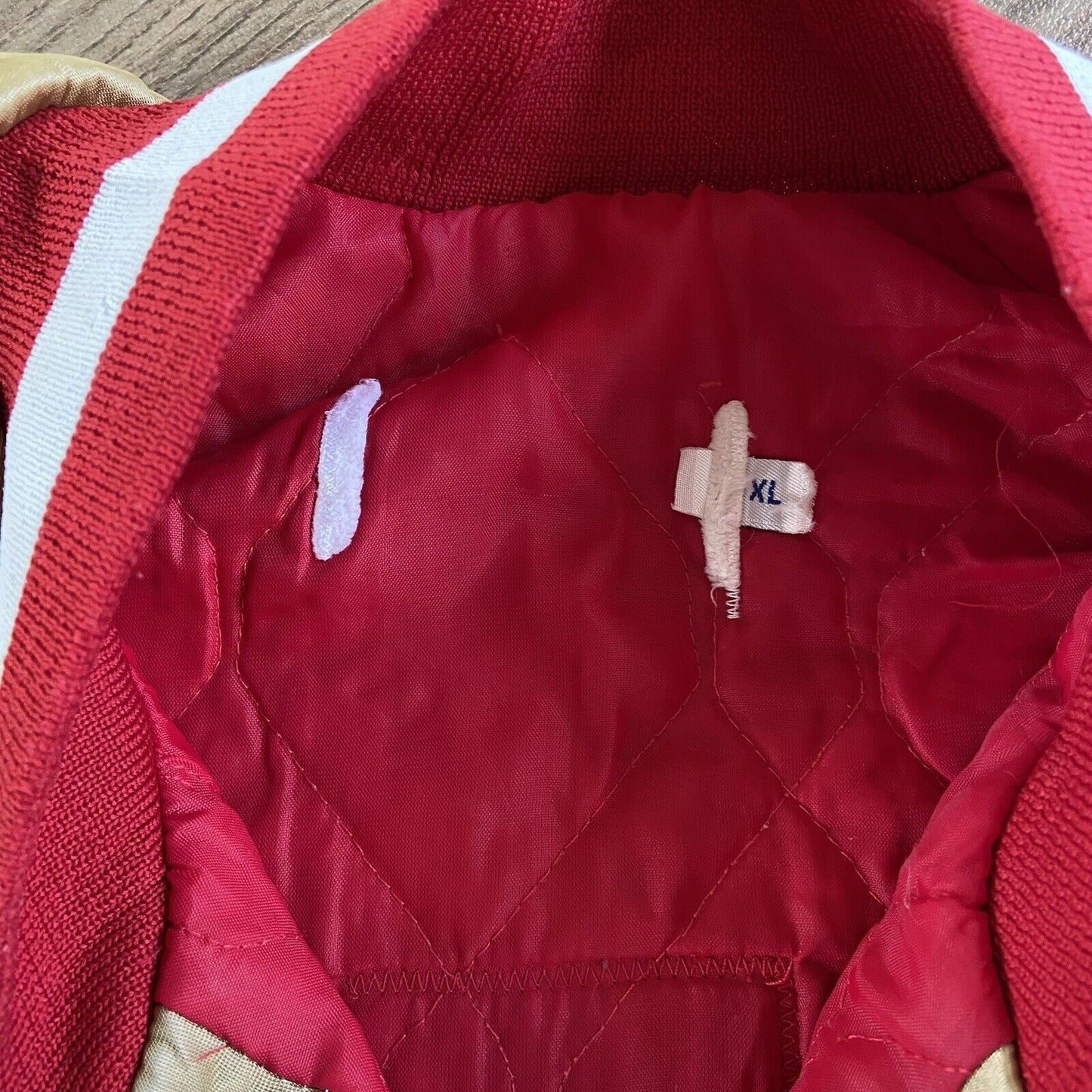 Vintage Forty Niners Bomber Jacket 80s Size XL 49ers Chalk Line Red Gold Satin