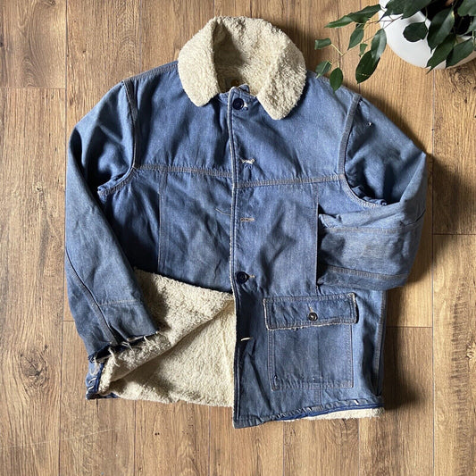 Vintage Carhartt Field Jacket 80s Fits XL Denim Sherpa Chore Hunting Workwear