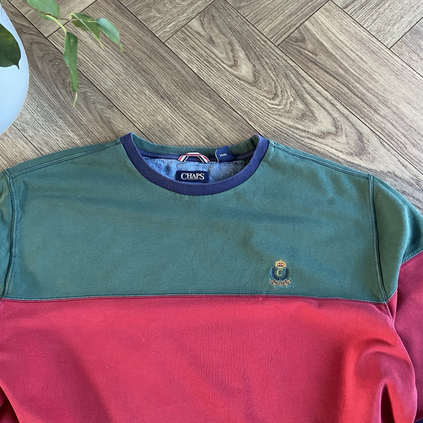 Vintage Chaps Ralph Lauren Sweatshirt 90s Size XXL Colour Block Green Navy Red