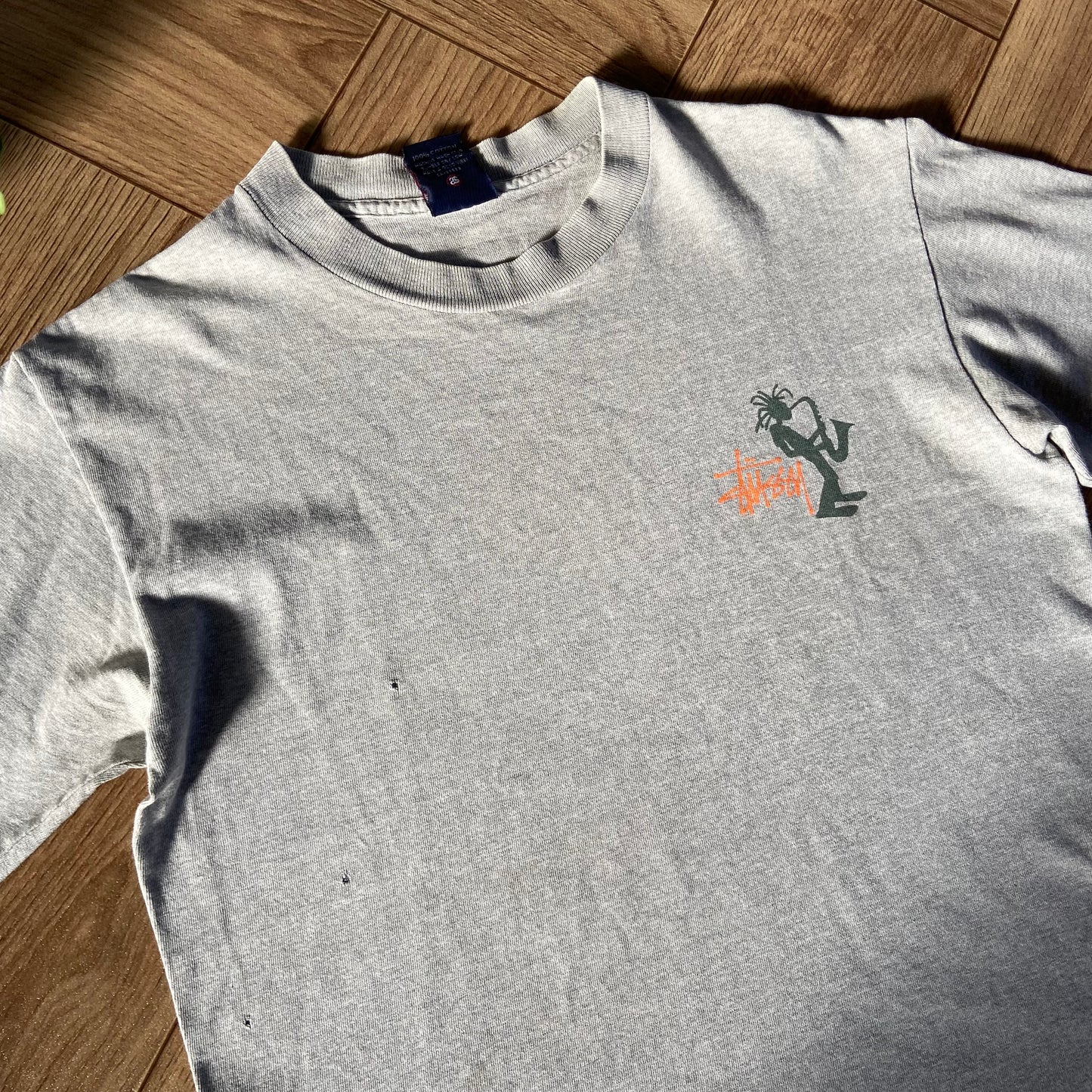 Vintage Stussy Saxophone Man T Shirt 90s Size S Grey Single Stitch Jazz