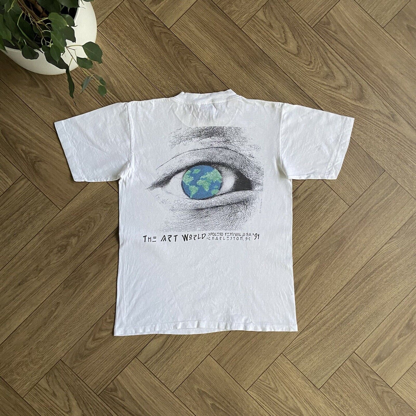 Vintage Spoleto Festival T Shirt Size M 90s White Graphic Single Stitch Art 1991