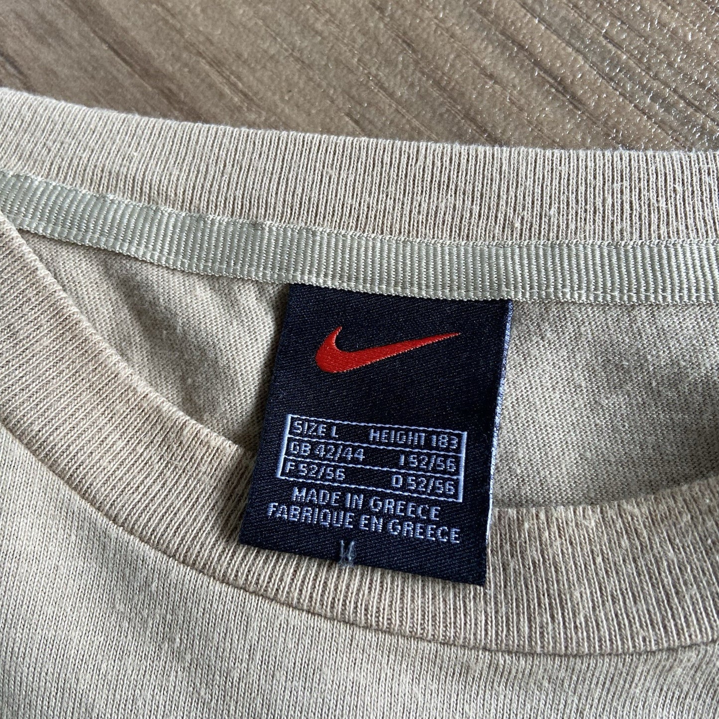 Vintage Beige Nike T Shirt 90s Size L Embroidered Single Stitch