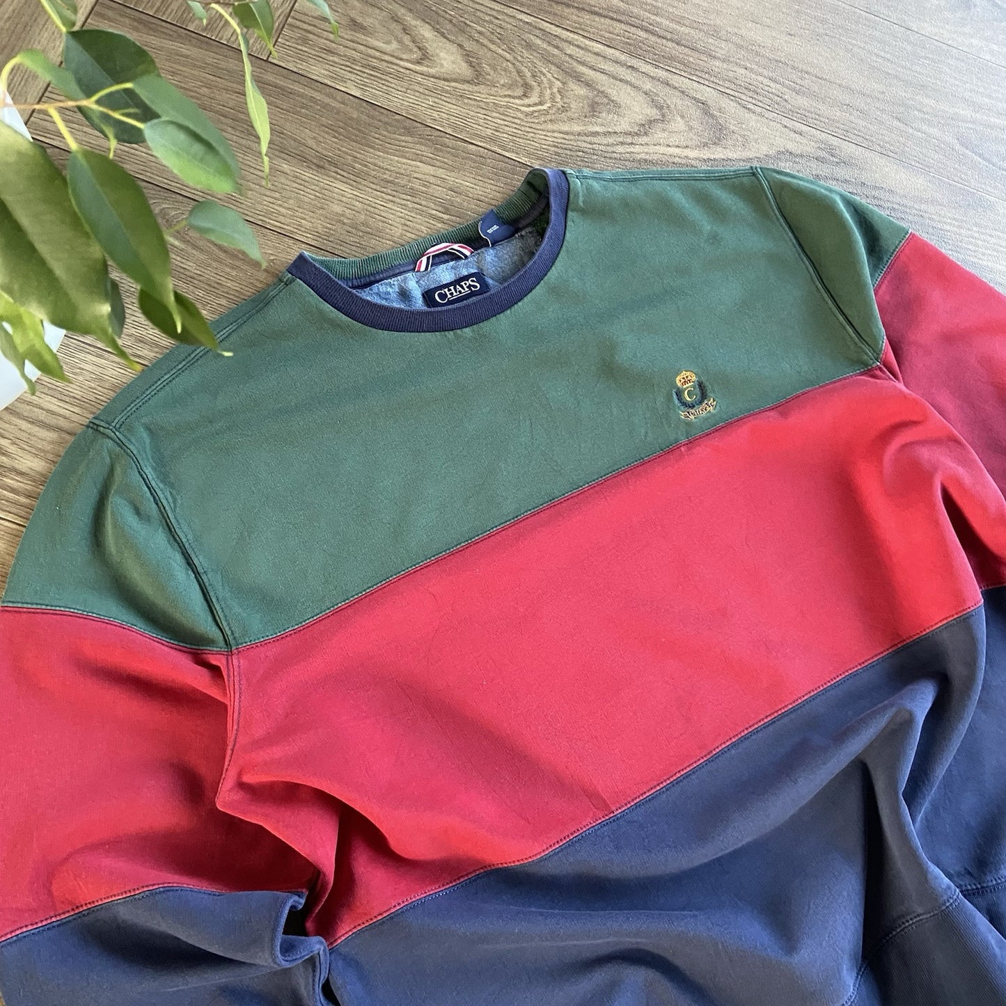 Vintage Chaps Ralph Lauren Sweatshirt 90s Size XXL Colour Block Green Navy Red