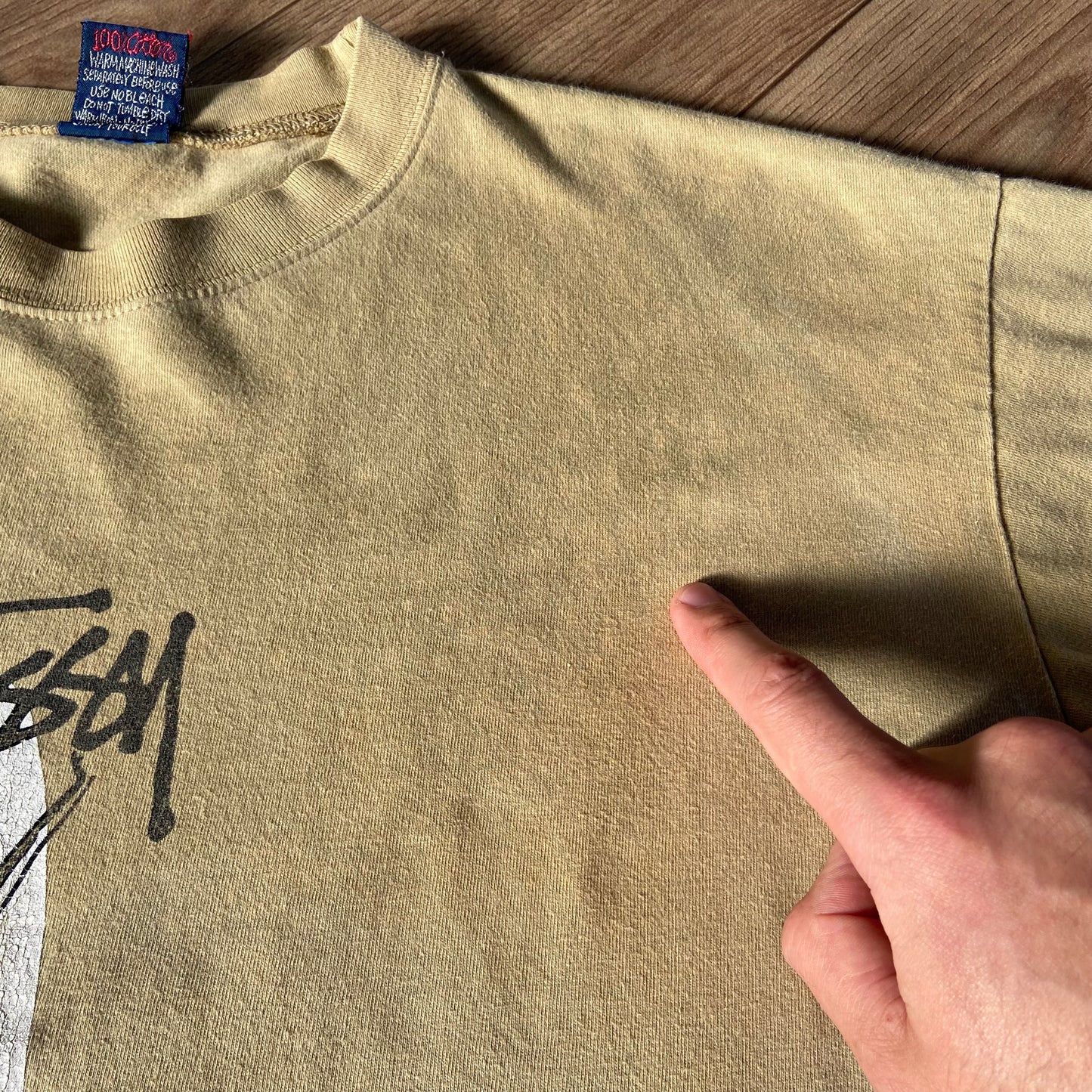 Vintage Stussy Surfing Woman T Shirt 90s Size S Beige