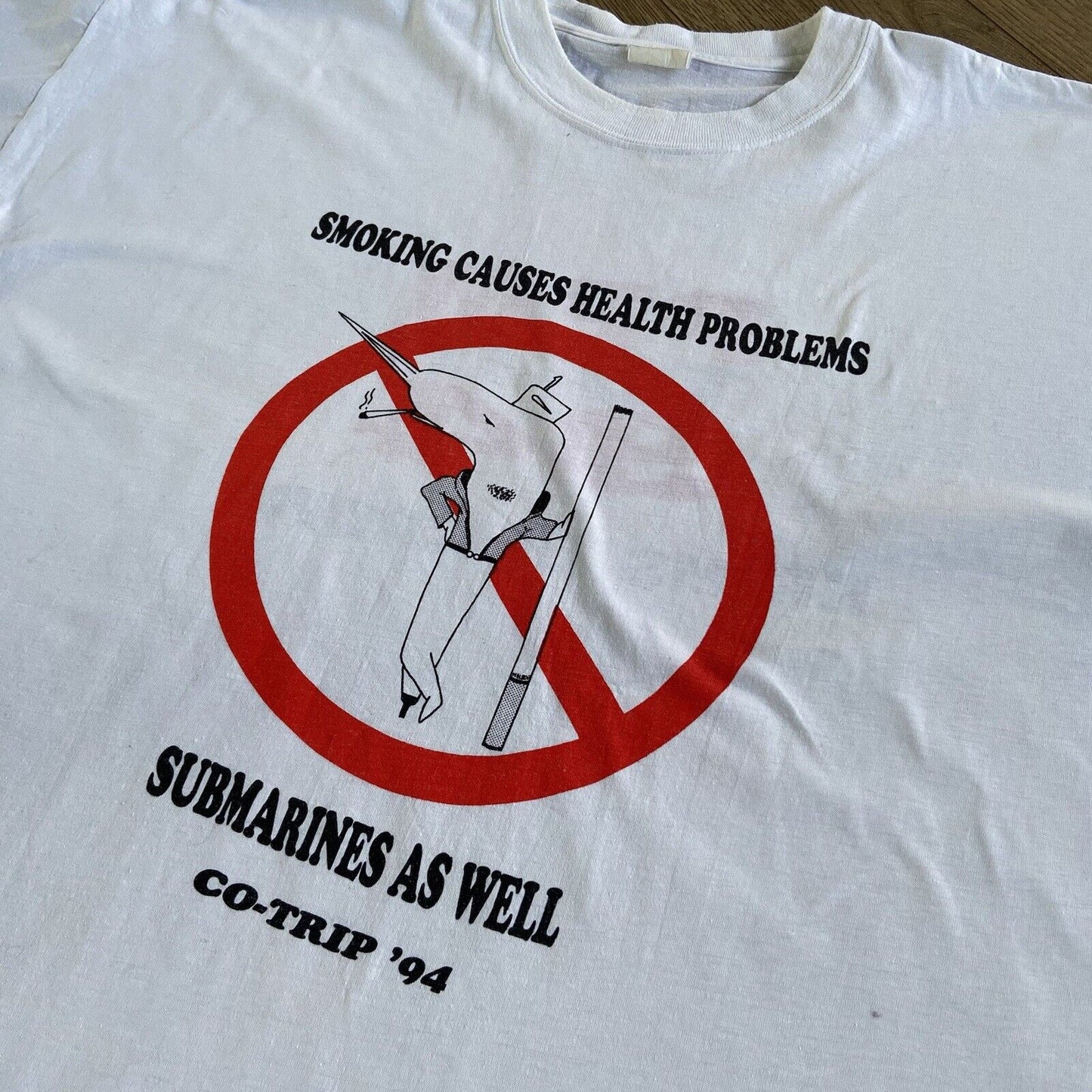 Vintage Anti Smoking T Shirt Size XL 90s White Graphic Print Submarine