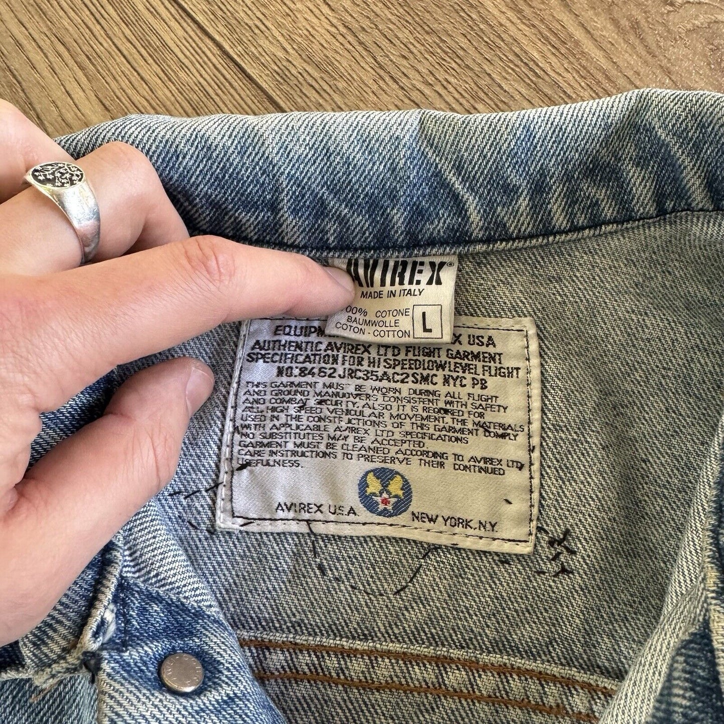 Vintage Avirex Denim Trucker Vest Size L 80s Blue Italian Harley Davidson Patch
