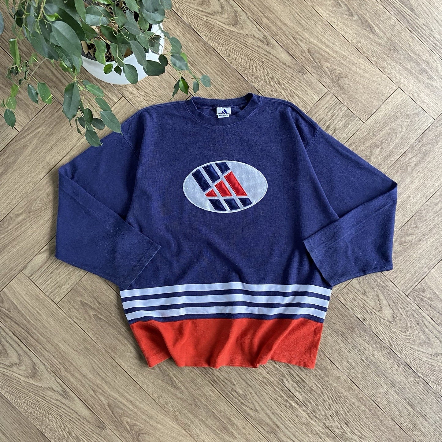 Vintage Adidas Sweatshirt 90s Size L Navy And Red Embroidered Badge Logo