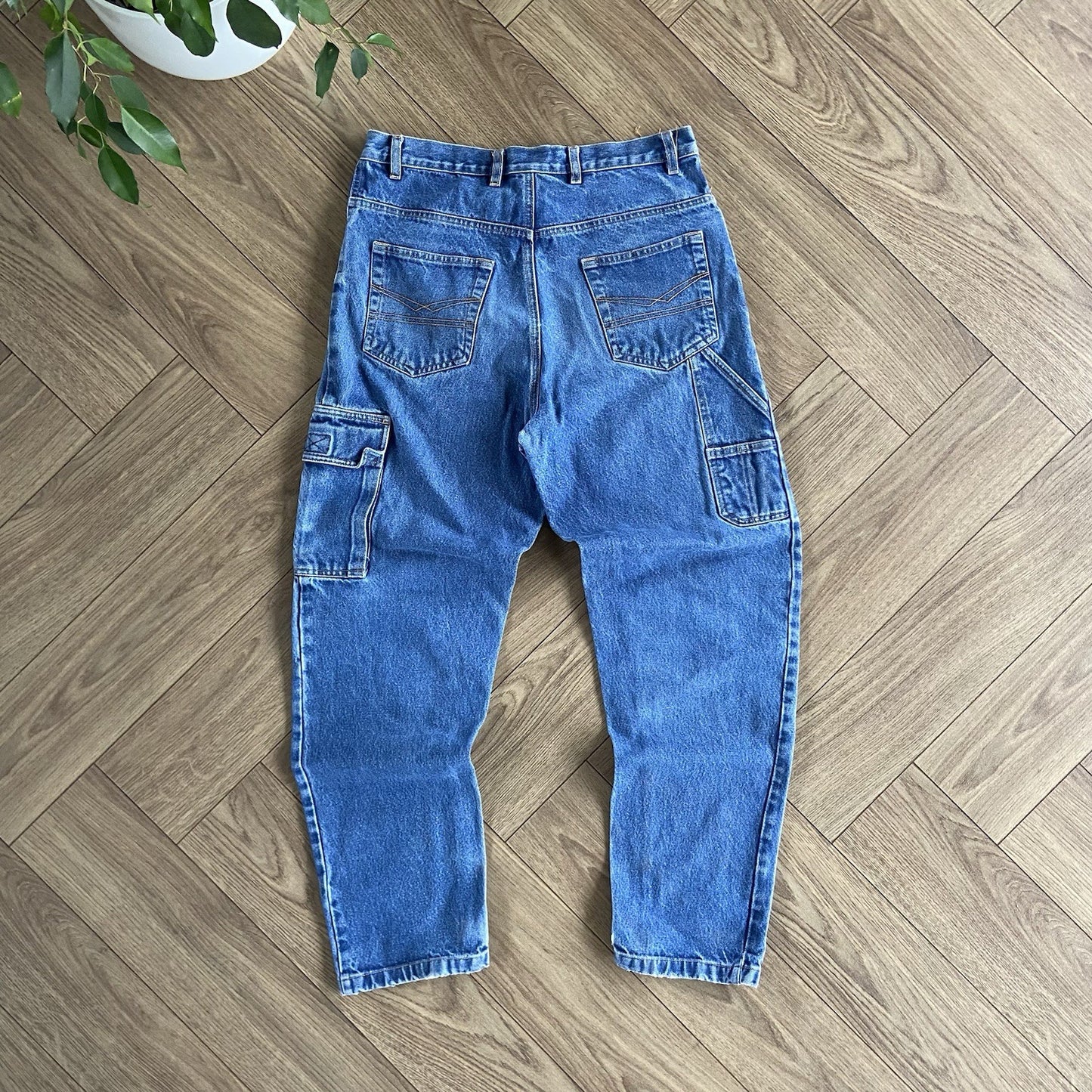 Vintage P&G Cargo Work Jeans W33 L31 90s Faded Baggy Relaxed Fit Blue