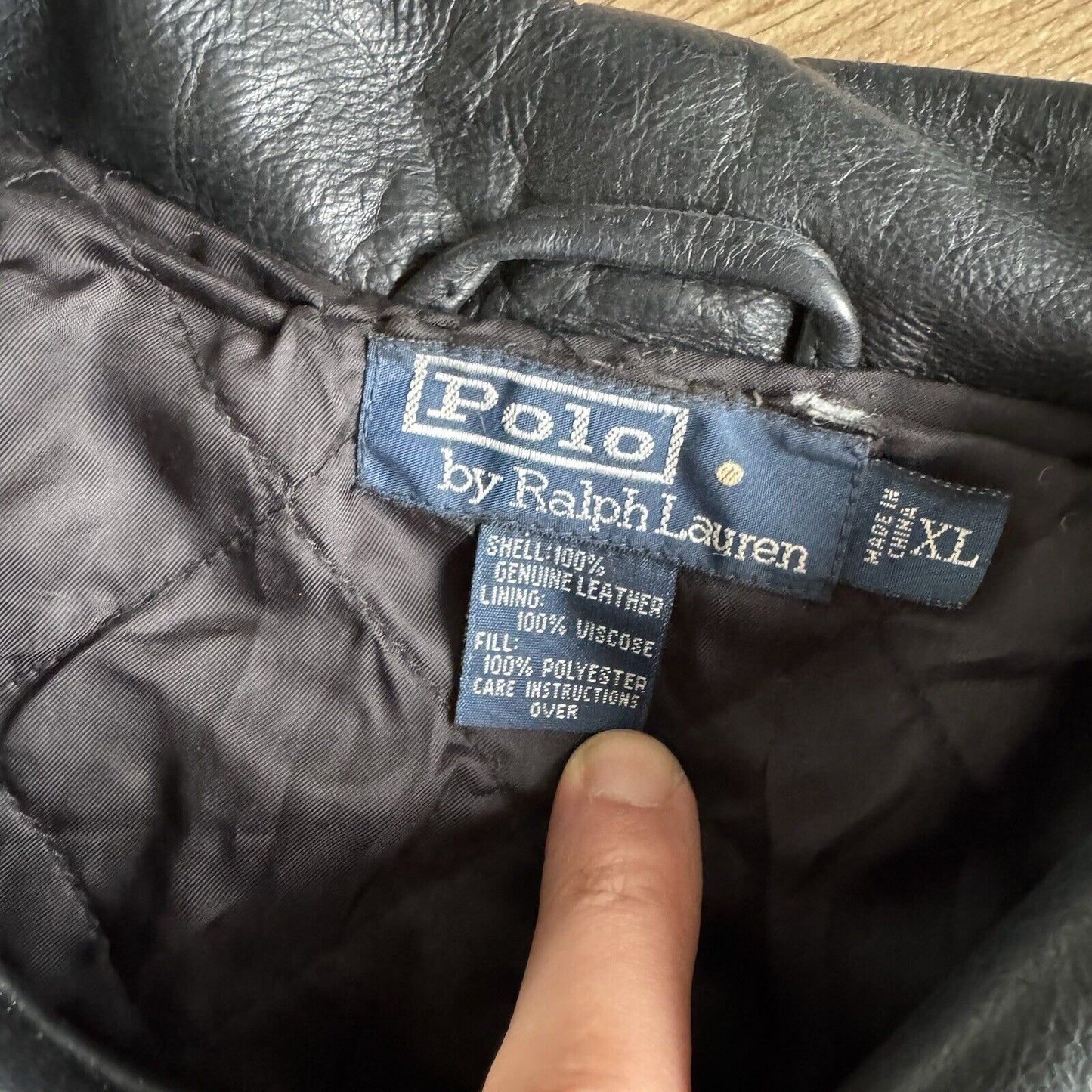 Vintage Polo Ralph Lauren Black Leather Jacket 90s Size XL Coat Duster Overcoat