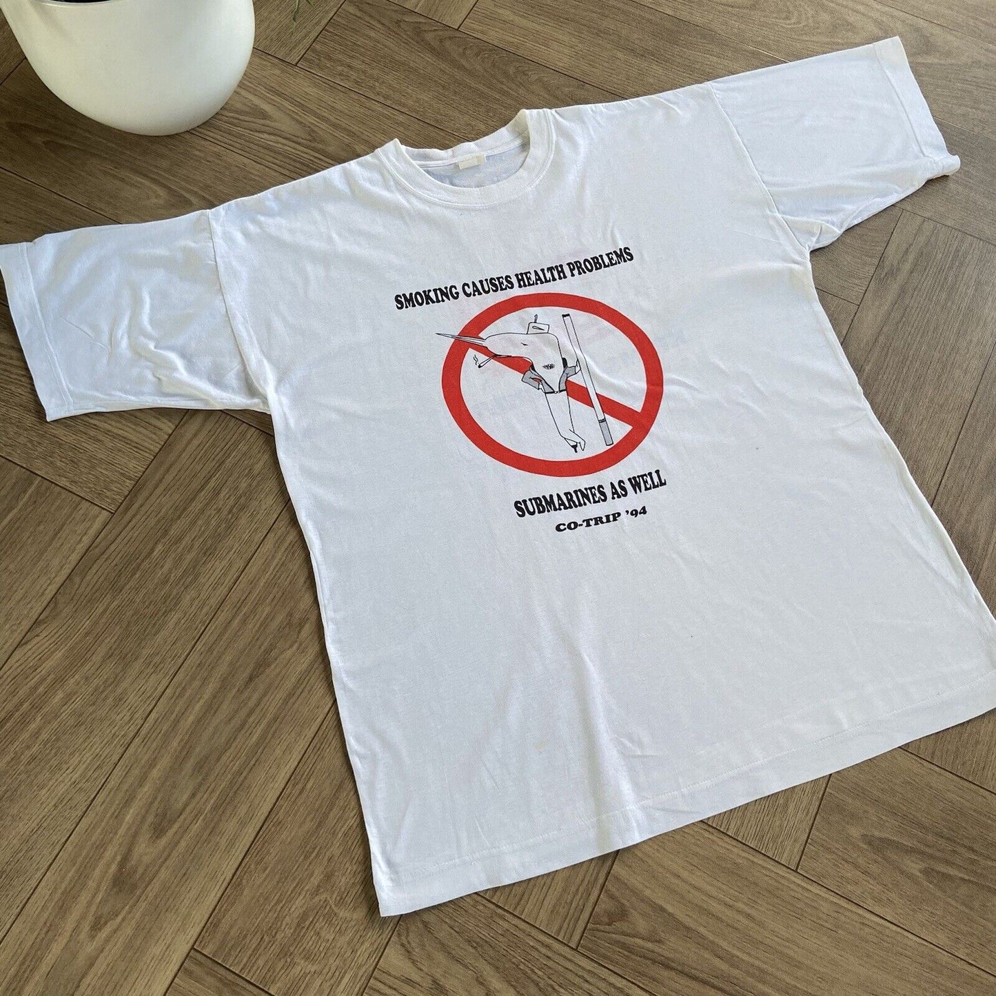 Vintage Anti Smoking T Shirt Size XL 90s White Graphic Print Submarine