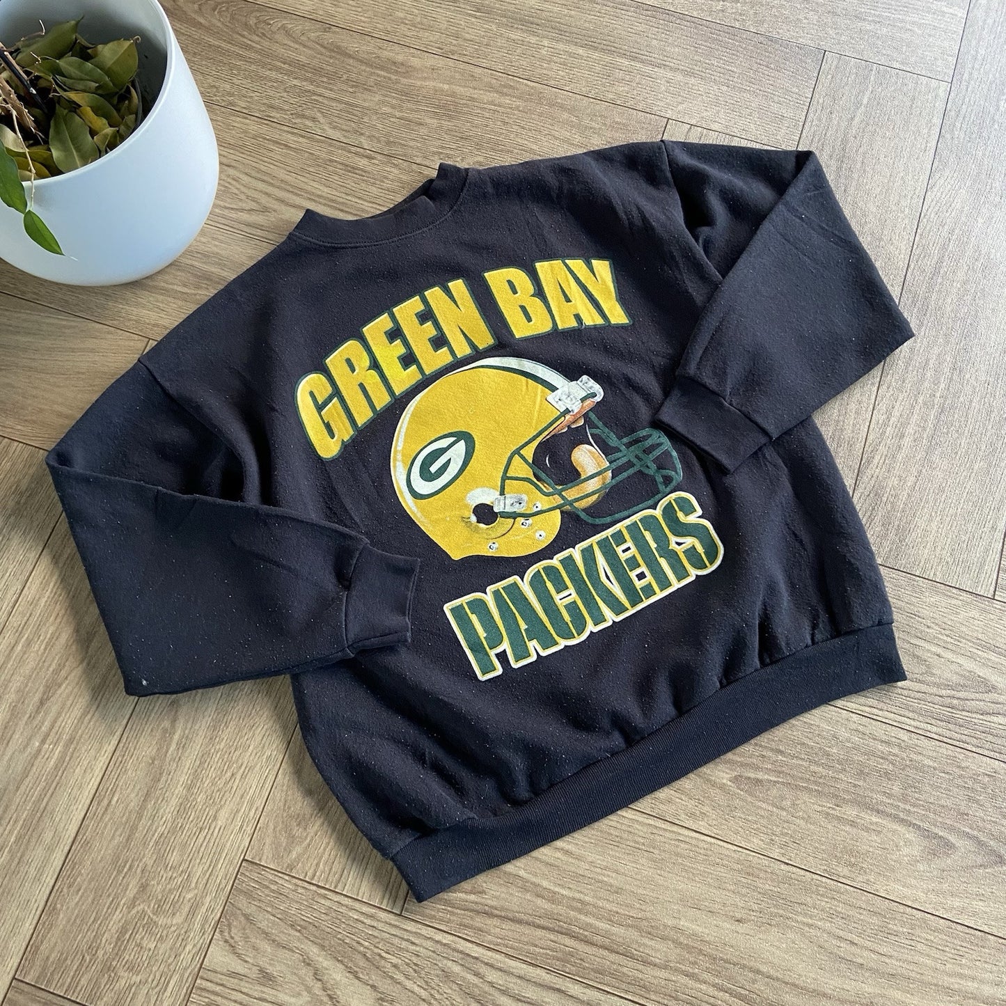 Vintage Green Bay Packers Sweatshirt 90s Size L Black Heavyweight NFL