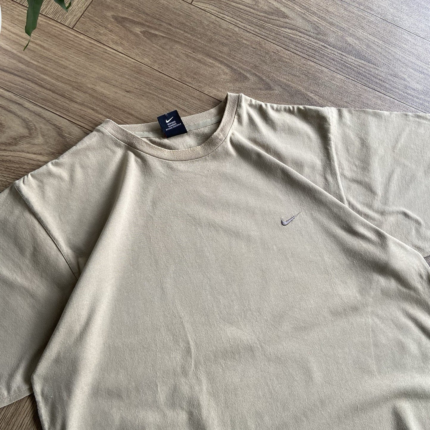 Vintage Beige Nike T Shirt 90s Size L Embroidered Single Stitch