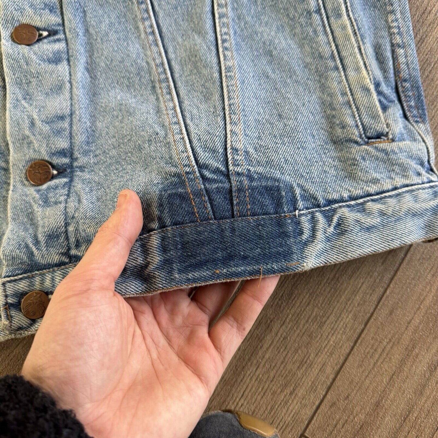 Vintage Avirex Denim Trucker Vest Size L 80s Blue Italian Harley Davidson Patch