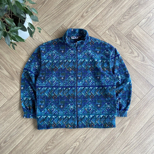 Vintage Fila Magic Line Fleece Size XL 80s Blue Abstract Pattern