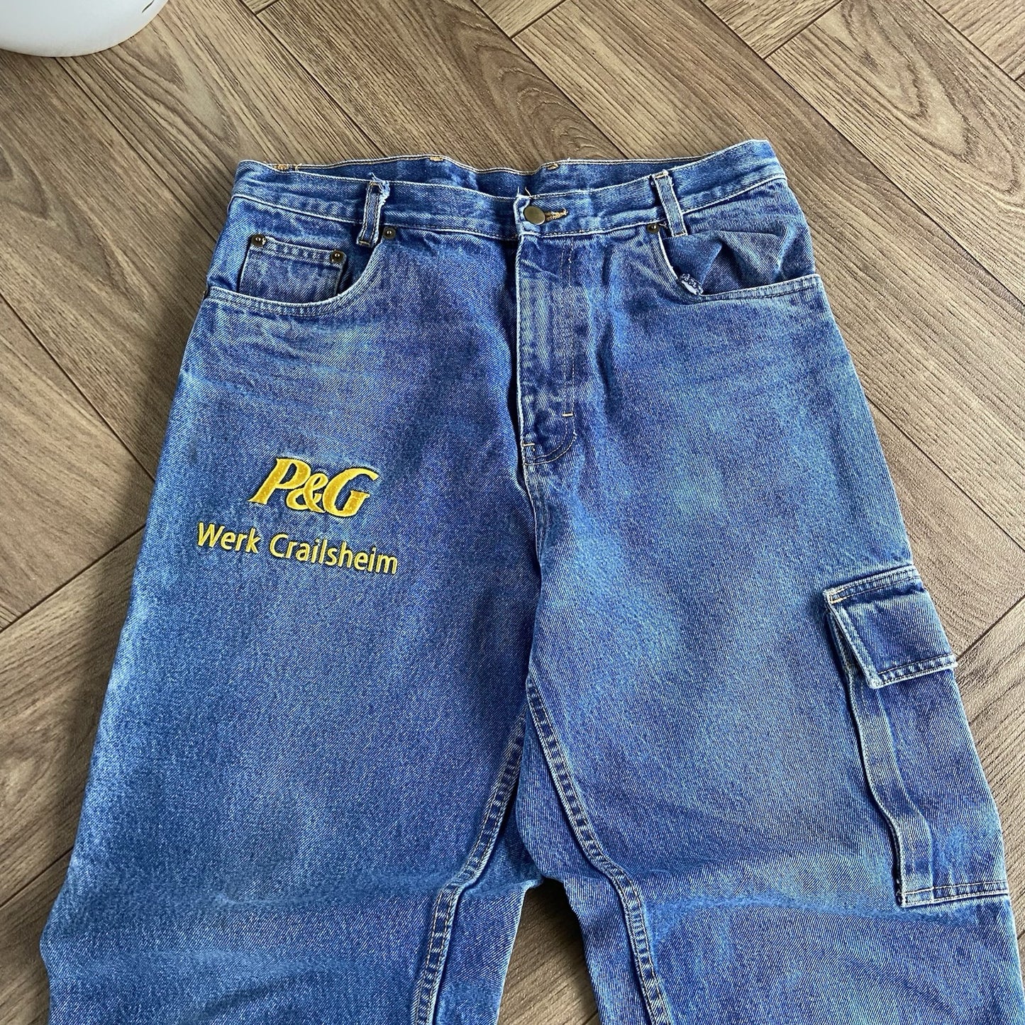 Vintage P&G Cargo Work Jeans W33 L31 90s Faded Baggy Relaxed Fit Blue