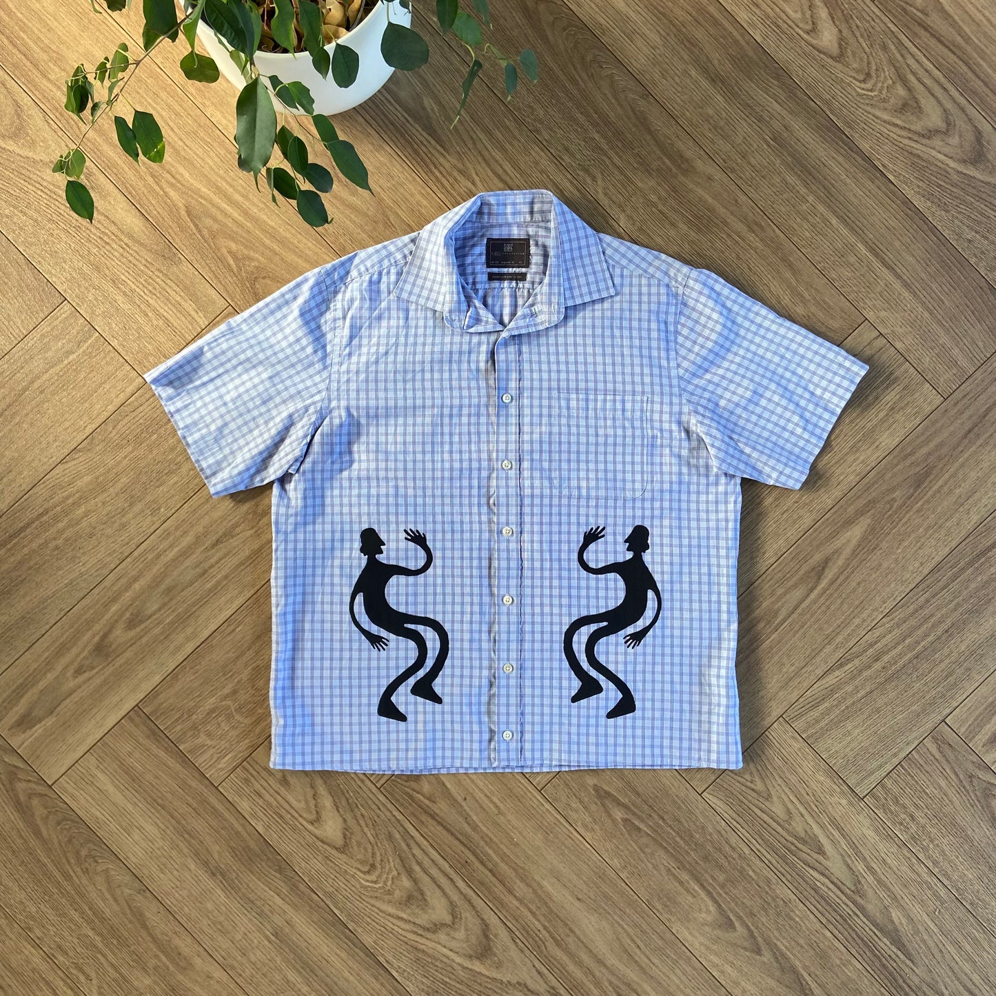 Stingray Reimagined “Stan” Short Sleeve Shirt, Size L Blue Gingham Check