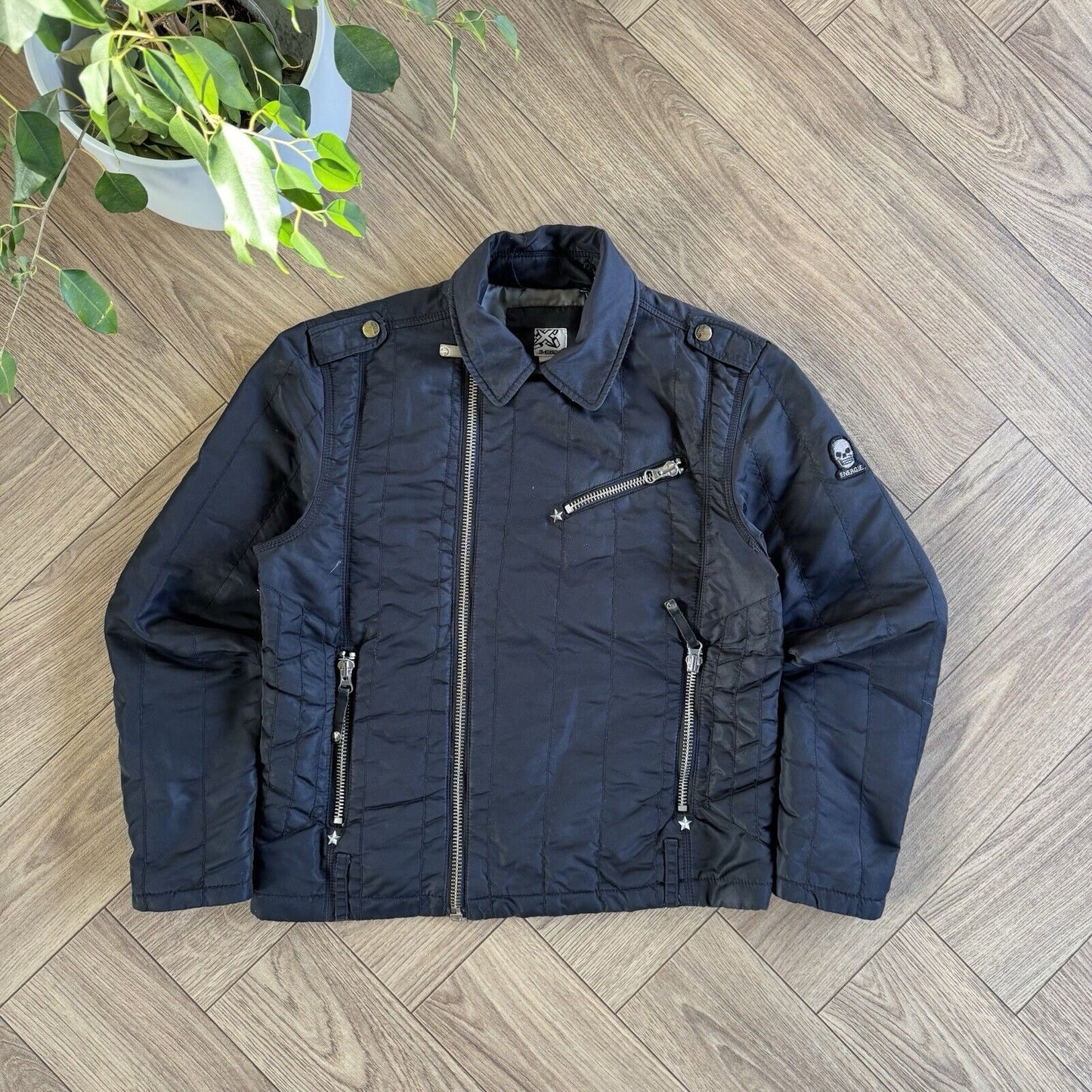 Vintage Energie Bomber Biker Jacket Size M Y2K Black