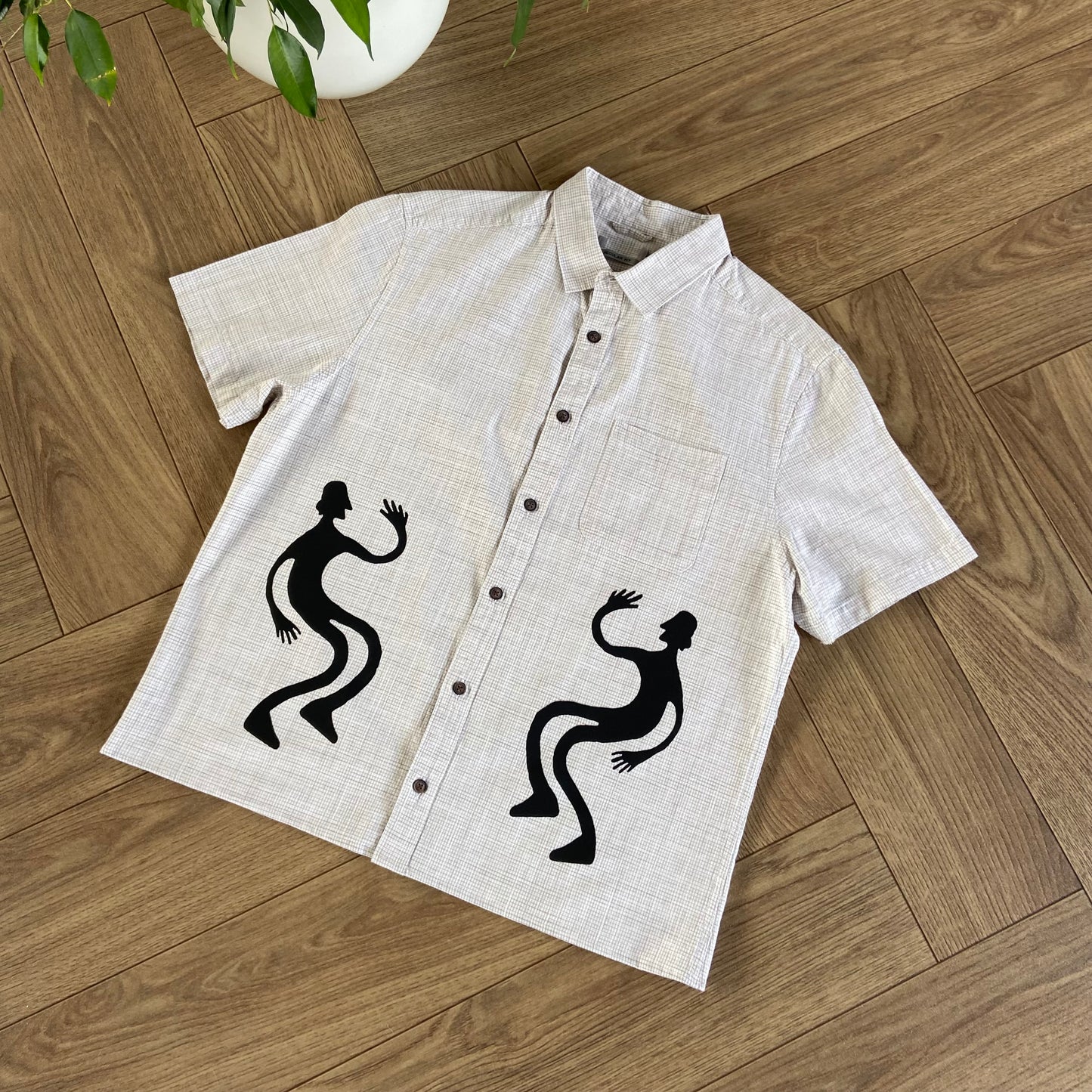 Stingray Reimagined “Stan” Short Sleeve Shirt, Size M Beige Check