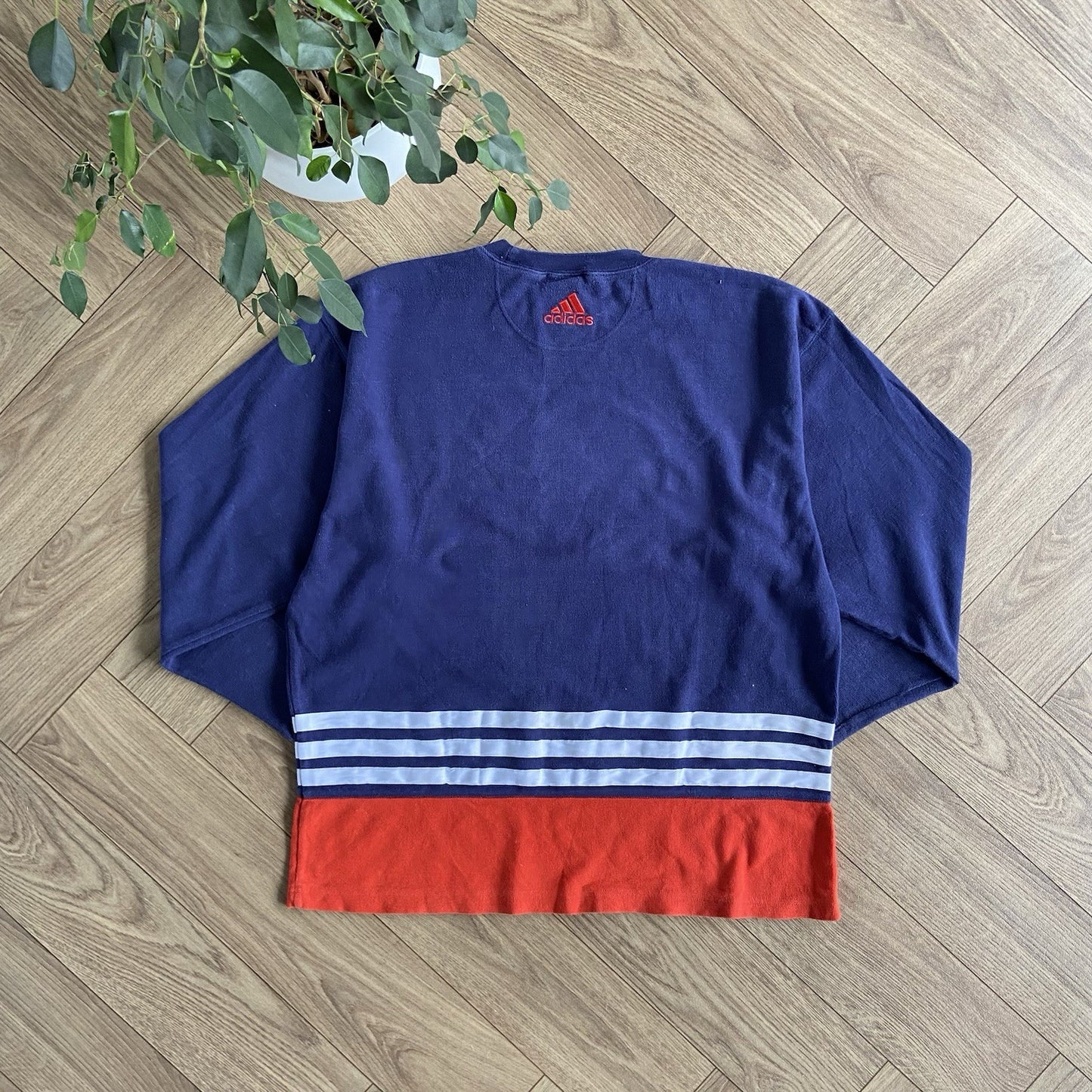 Vintage Adidas Sweatshirt 90s Size L Navy And Red Embroidered Badge Logo