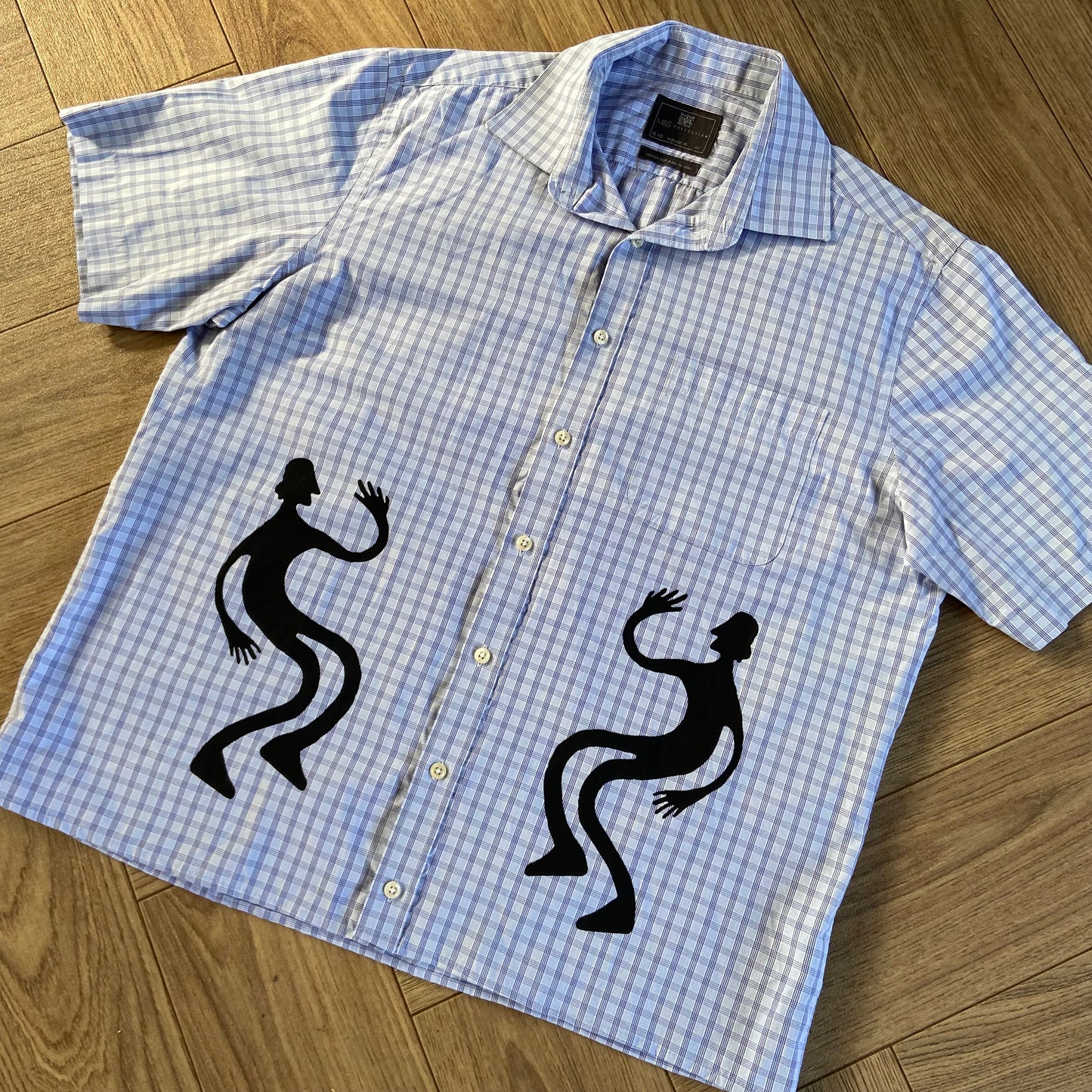 Stingray Reimagined “Stan” Short Sleeve Shirt, Size L Blue Gingham Check