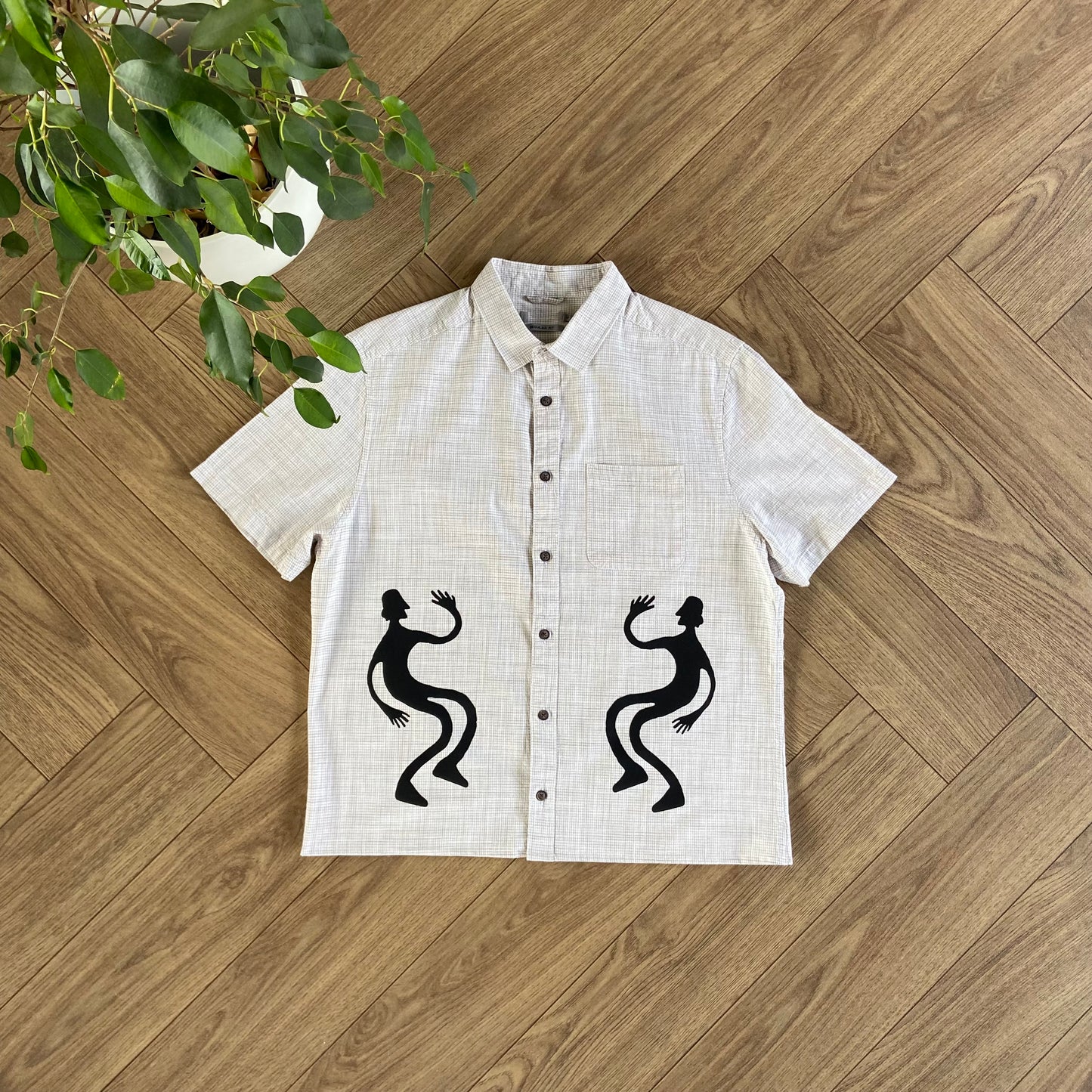 Stingray Reimagined “Stan” Short Sleeve Shirt, Size M Beige Check