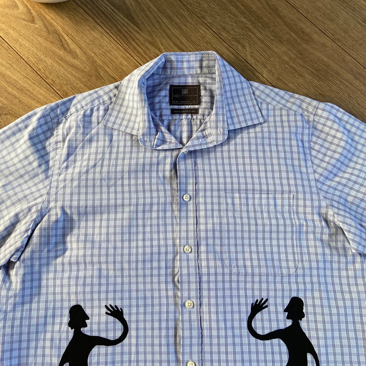 Stingray Reimagined “Stan” Short Sleeve Shirt, Size L Blue Gingham Check