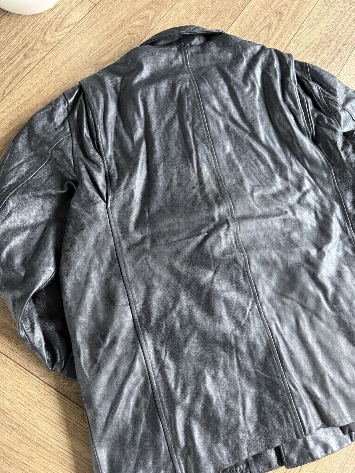 Vintage Polo Ralph Lauren Black Leather Jacket 90s Size XL Coat Duster Overcoat