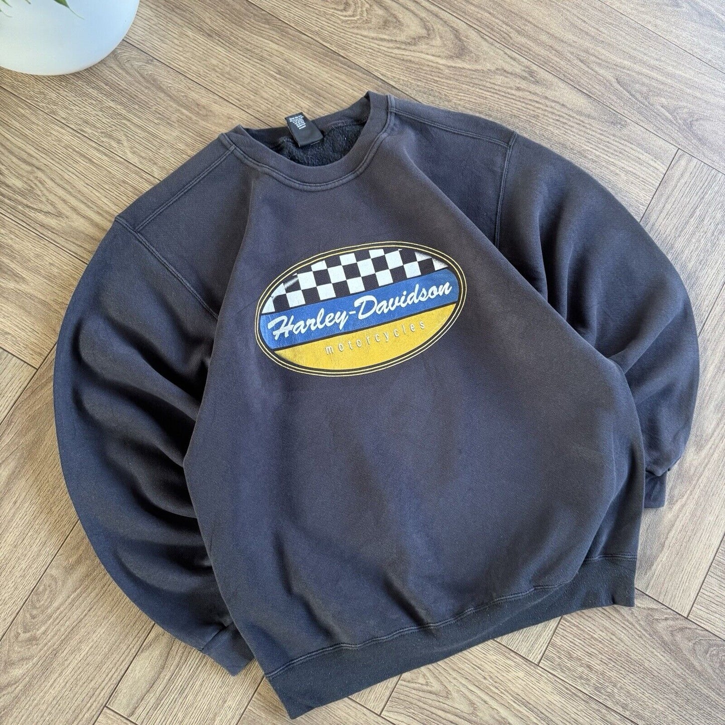 Vintage Harley Davidson Checkered Sweatshirt 90s Size M Black Graphic Biker