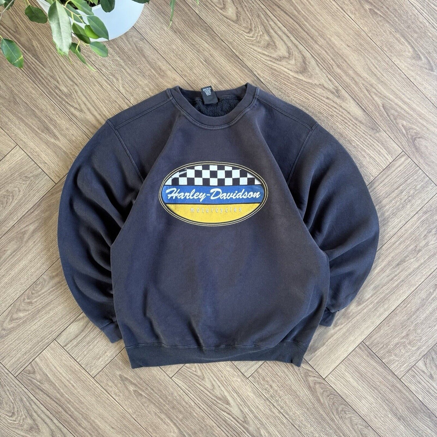 Vintage Harley Davidson Checkered Sweatshirt 90s Size M Black Graphic Biker