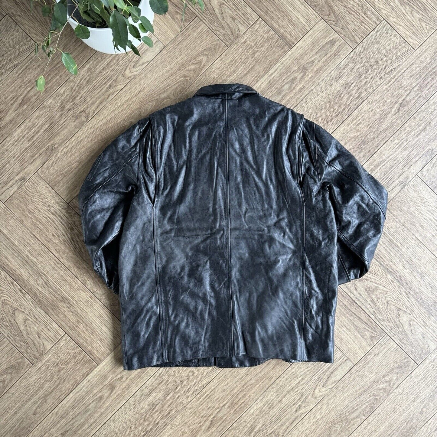 Vintage Polo Ralph Lauren Black Leather Jacket 90s Size XL Coat Duster Overcoat