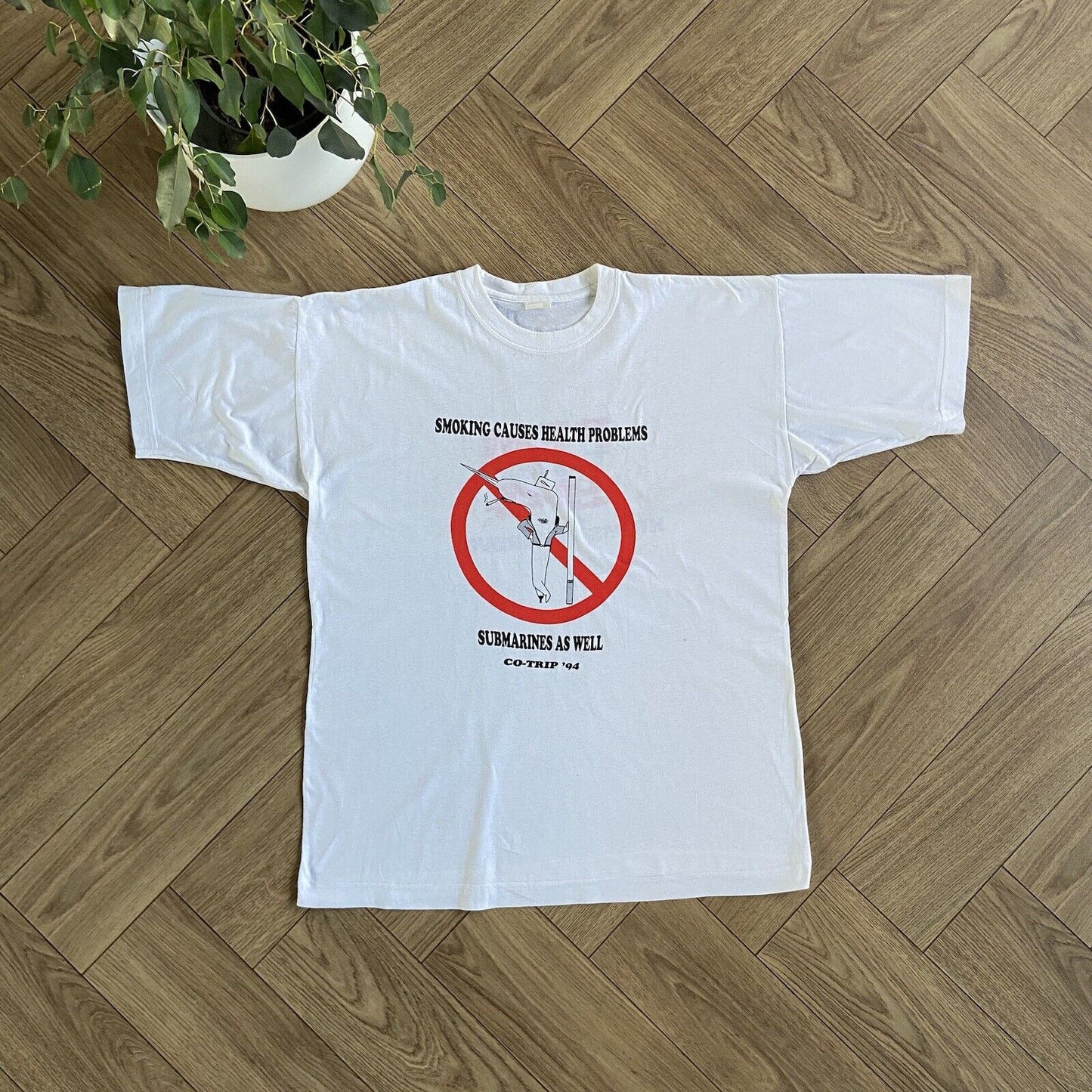 Vintage Anti Smoking T Shirt Size XL 90s White Graphic Print Submarine