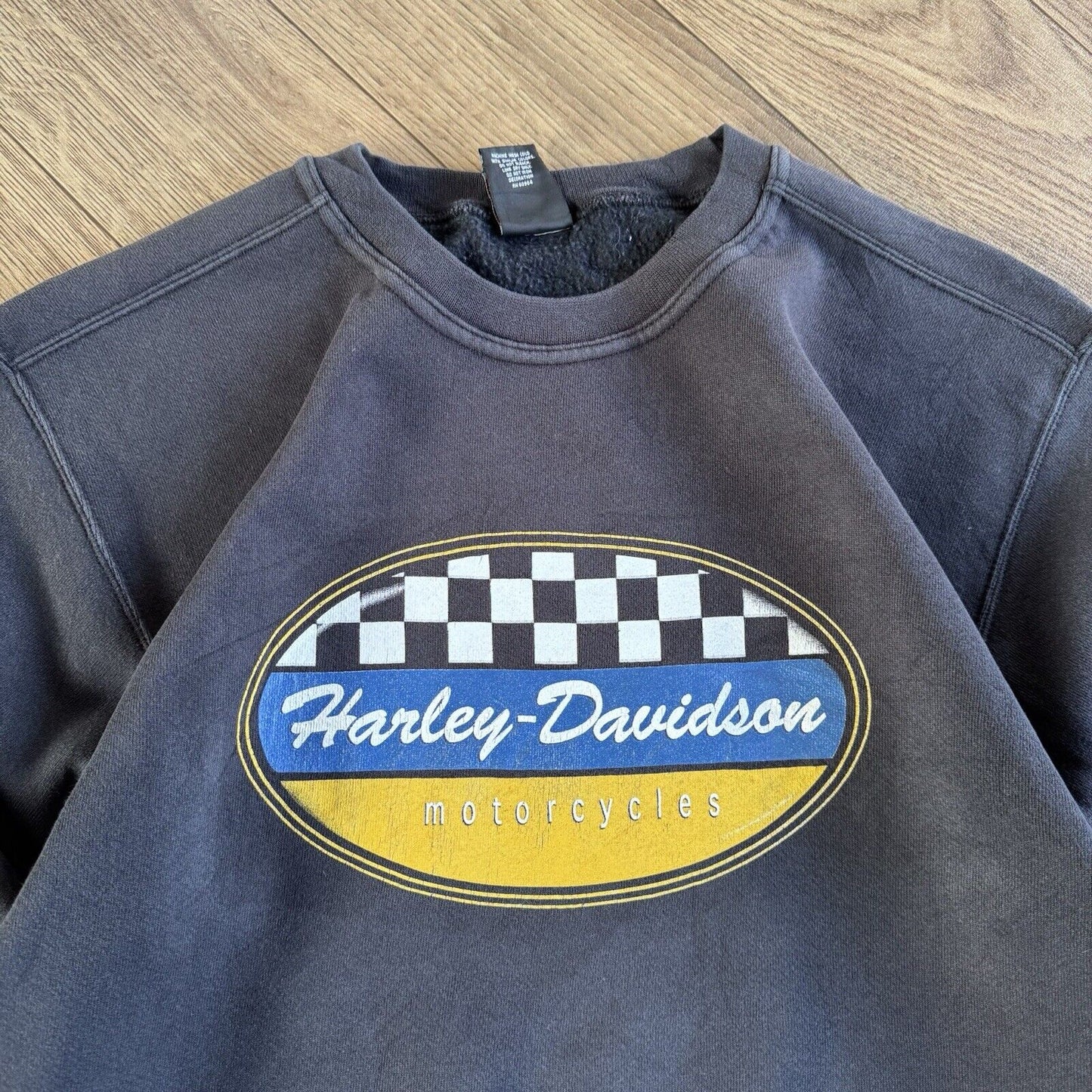 Vintage Harley Davidson Checkered Sweatshirt 90s Size M Black Graphic Biker