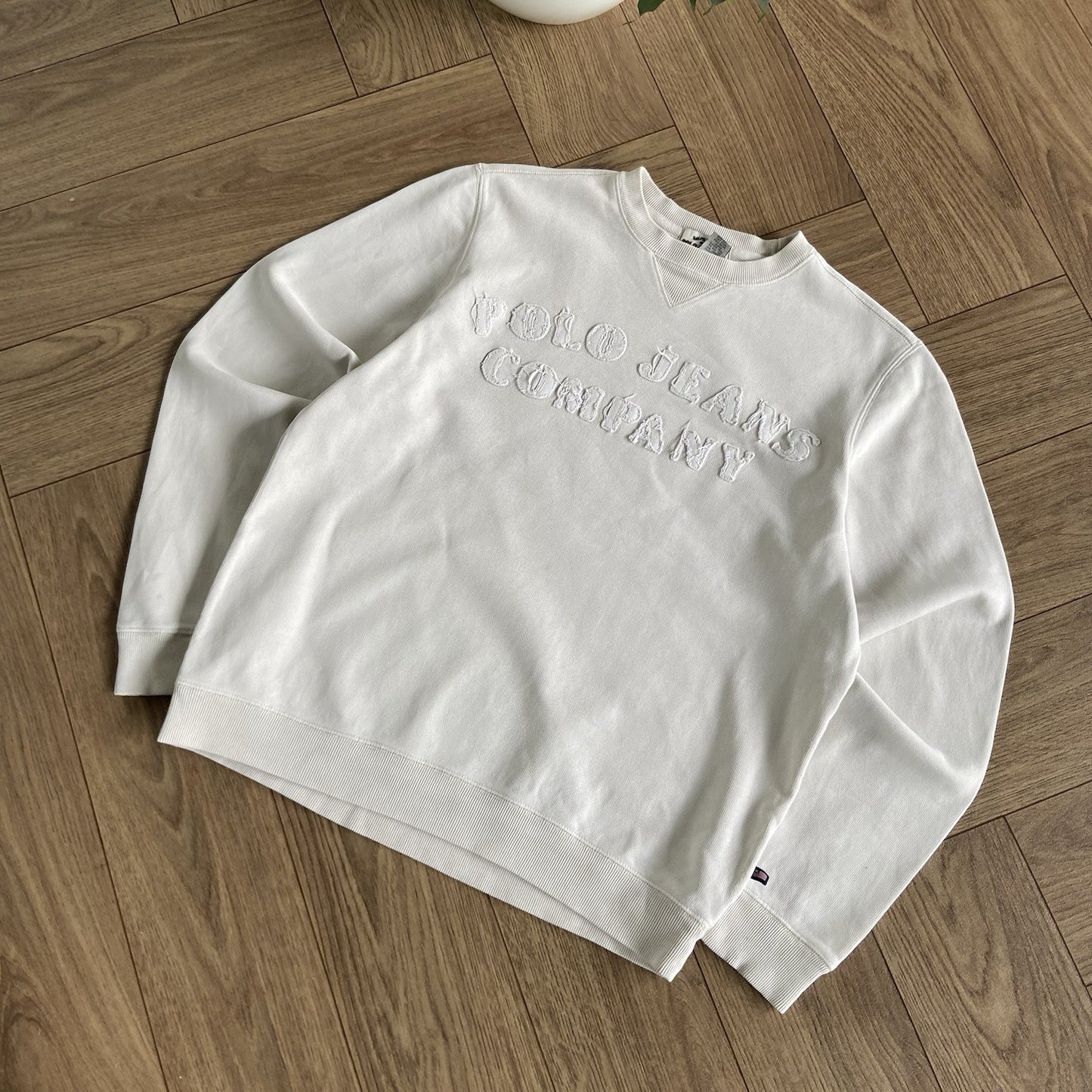 Vintage Polo Jeans Sweatshirt 90s Size S White Embroidered Ralph Lauren