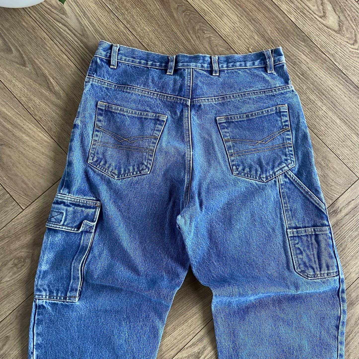 Vintage P&G Cargo Work Jeans W33 L31 90s Faded Baggy Relaxed Fit Blue