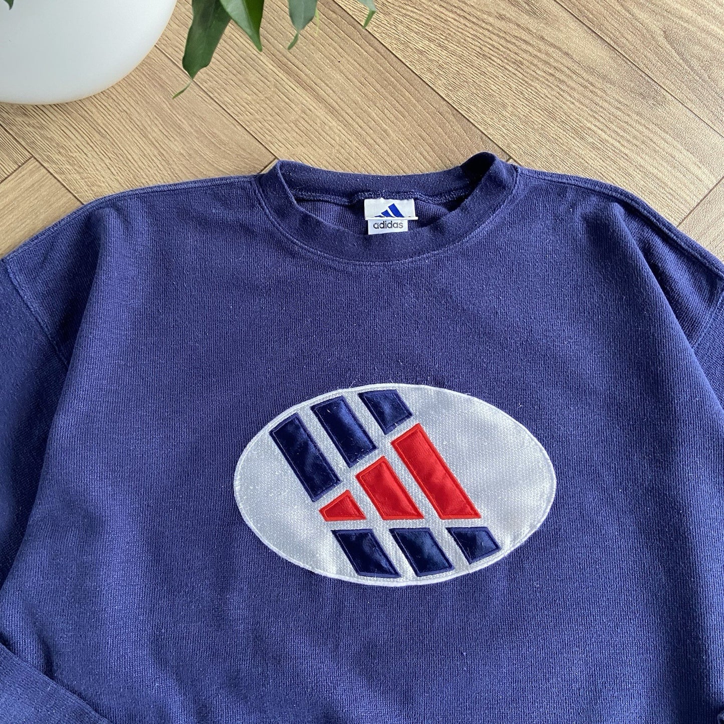 Vintage Adidas Sweatshirt 90s Size L Navy And Red Embroidered Badge Logo