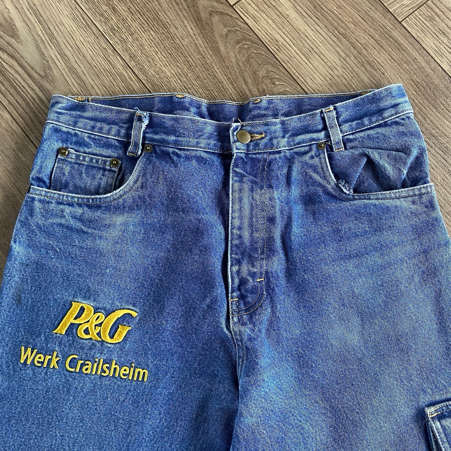 Vintage P&G Cargo Work Jeans W33 L31 90s Faded Baggy Relaxed Fit Blue