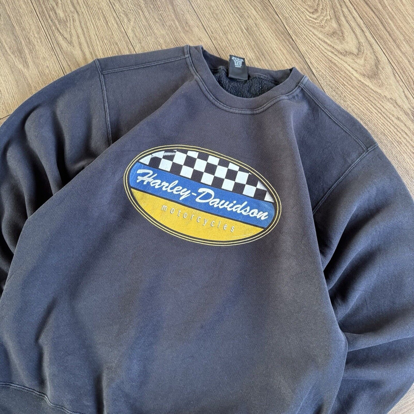 Vintage Harley Davidson Checkered Sweatshirt 90s Size M Black Graphic Biker