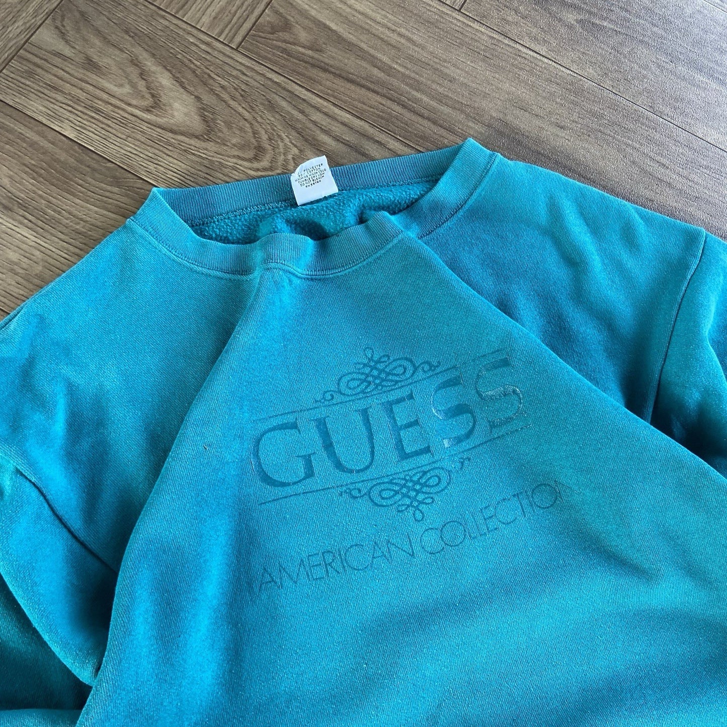 Vintage Guess Sweatshirt 90s Fits L Teal Green Graphic Spellout
