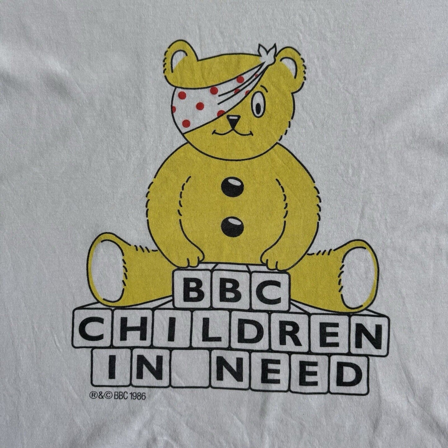 Vintage Pudsey BBC T Shirt Size M 80s White Graphic Print