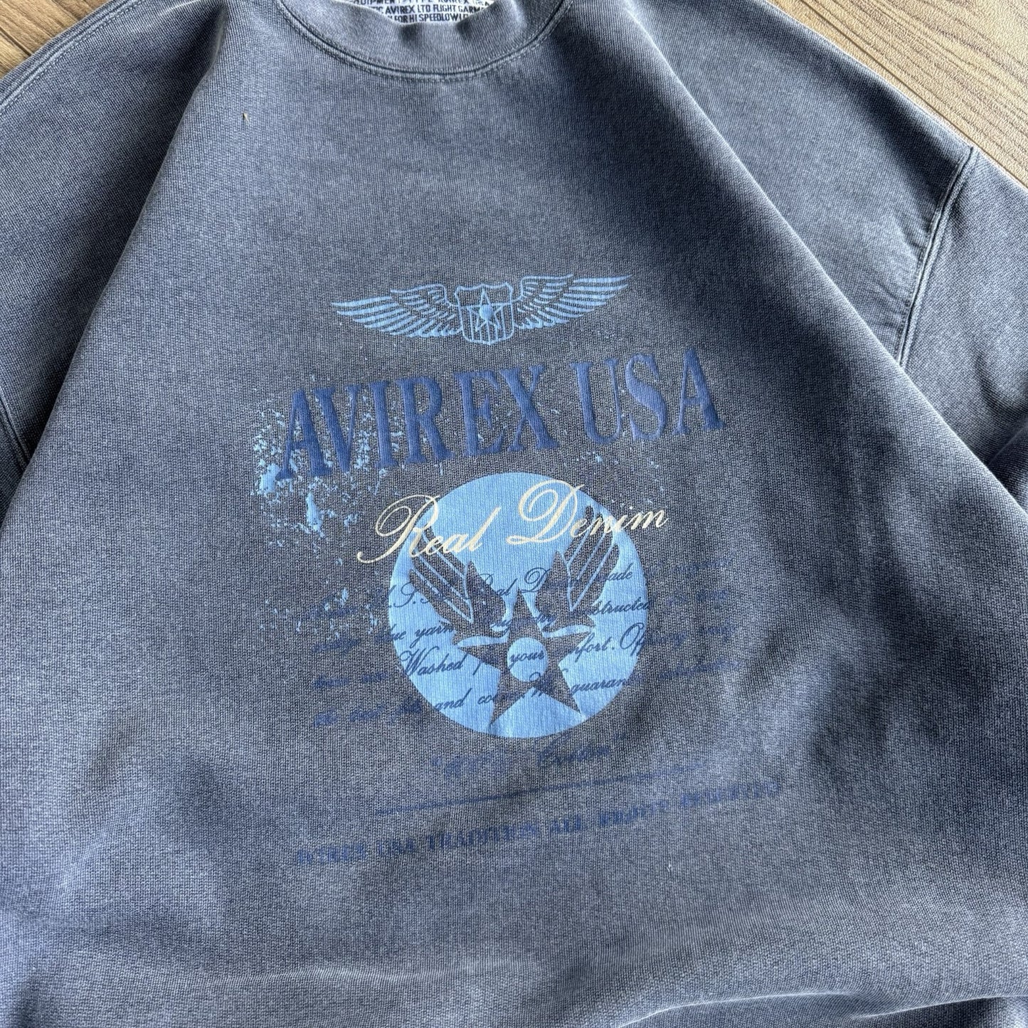 Vintage Avirex Graphic Sweatshirt 80s Size L Blue Italian Paninaro